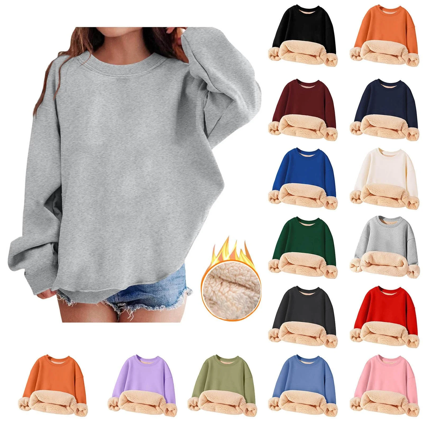 Свитшот Thermo для девочки, с длинными рукавами, плюшевой подкладкой, детская хлопковая теплая кофта, удобный флисовый пуловер, 3-15 лет, фото №2