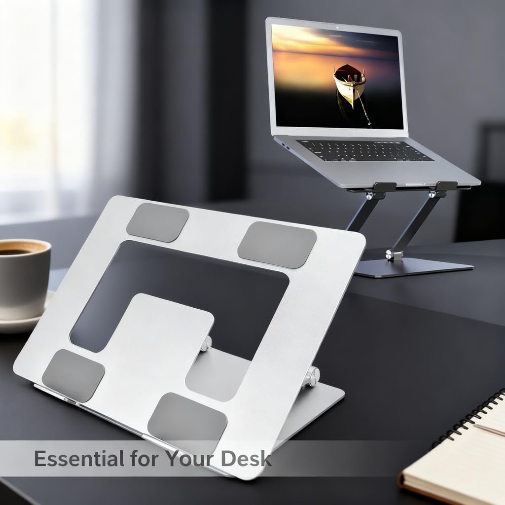 Подставка для ноутбука алюминиевая, складная портативная 15,9 дюймов, эргономичная регулируемая по высоте, теплоотвод для эффективного охлаждения, нескользящая, фото №3