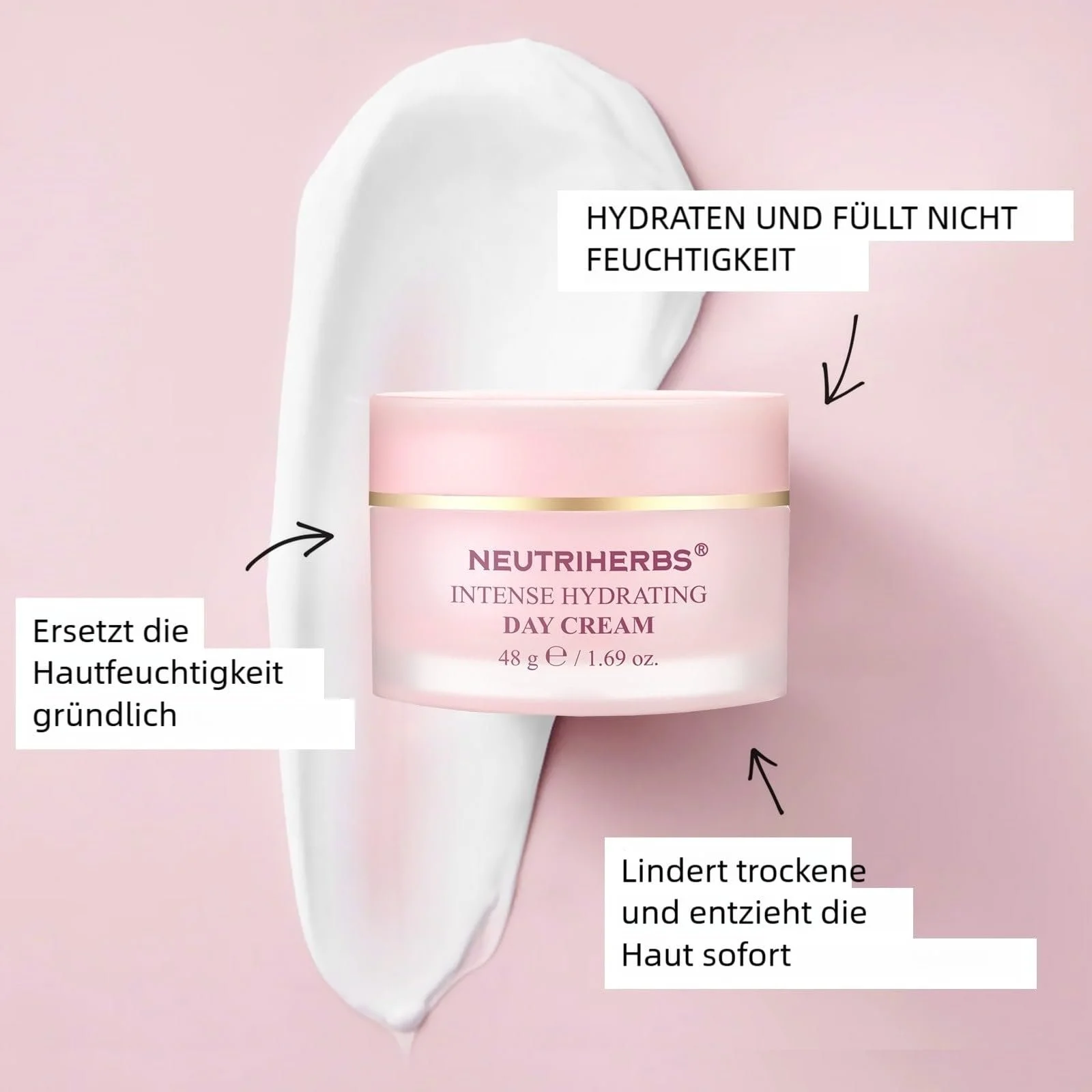 Денний зволожувальний крем Neutriherbs Intensive Moisturising 48 г З пантенолом проти почервонінь для сухої та чутливої шкіри, фото №4