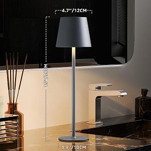 Настольная лампа MALUX LED беспроводная, набор из 2 шт., сенсорная, с регулировкой яркости, 2700 K - 4000 K, металлическая, IP44 водонепроницаемая, зарядка USB-C, 8-15 часов работы от аккумулятора, серая synthetic.ua - Фото 1