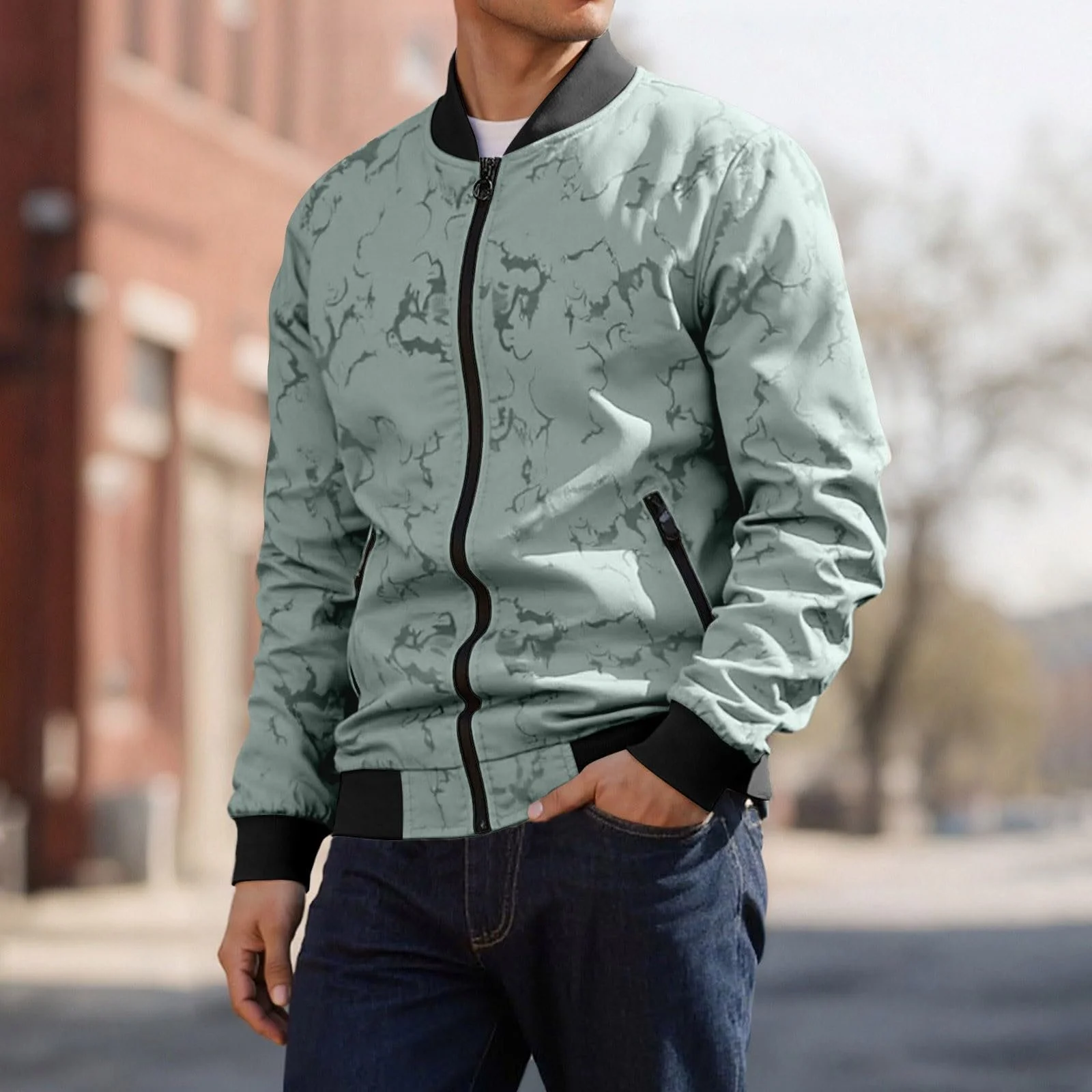 Куртка-бомбер Спортивная Легкая Зимняя Куртка с Карманом на Молнии Длинный Рукав Slim Fit, фото №3