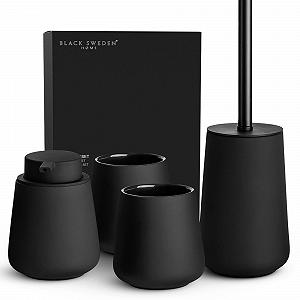 Набор для ванной комнаты Black Sweden Home Диспенсер для мыла, Стакан для зубных щеток, Туалетный ершик черный - Фото 1