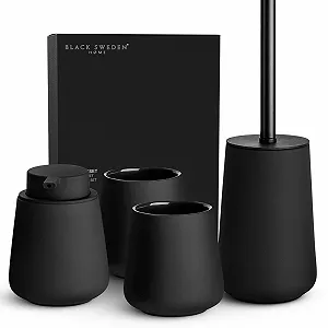 Набор для ванной комнаты Black Sweden Home Диспенсер для мыла, Стакан для зубных щеток, Туалетный ершик черный - Фото 1