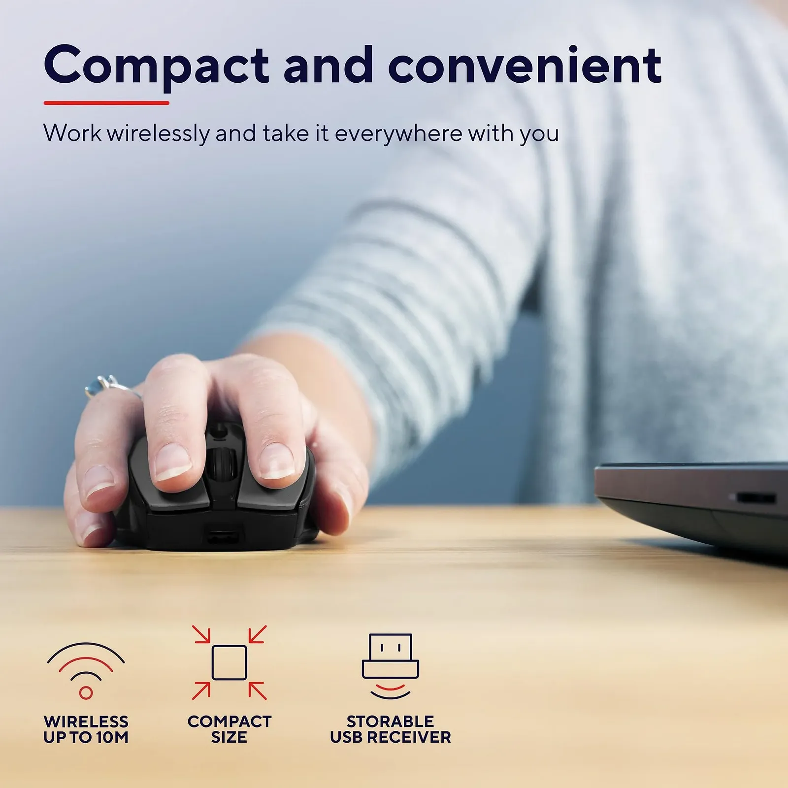 Миша Trust Zaya Бездротова Перезаряджувана з USB Мікроприймачем 4 кнопки 800/1200/1600 DPI Чорний, фото №3