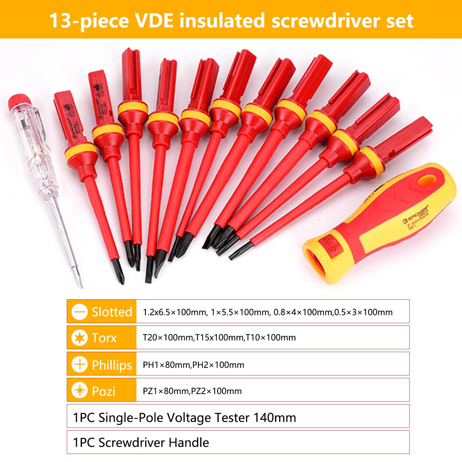 Комплект викруток VDE 13 шт з магнітом, фото №2 Комплект викруток VDE 13 шт з магнітом, фото №2