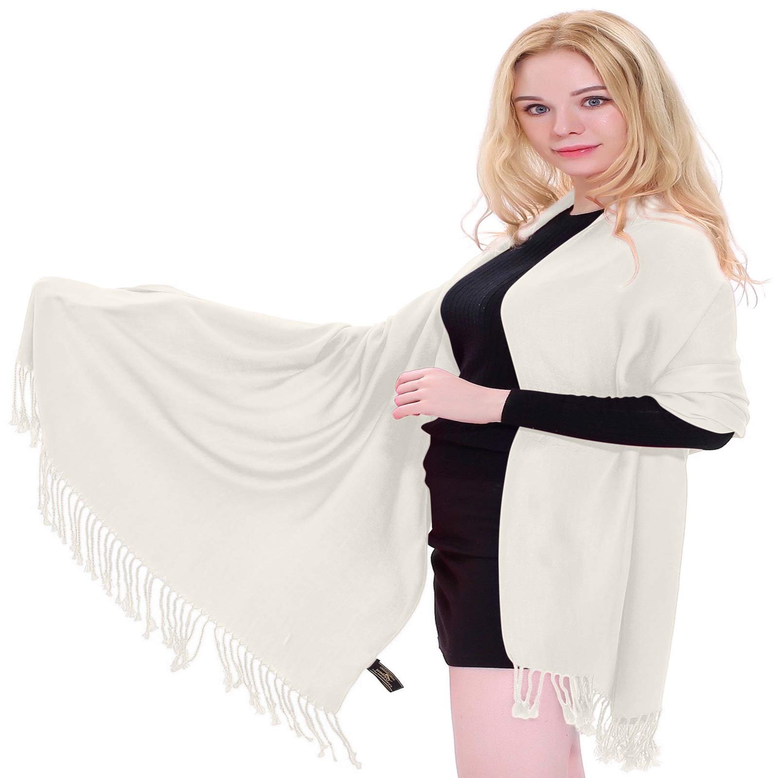 Жіноча шаль-пашміна CJ Apparel ручної роботи, кремового кольору, фото №1