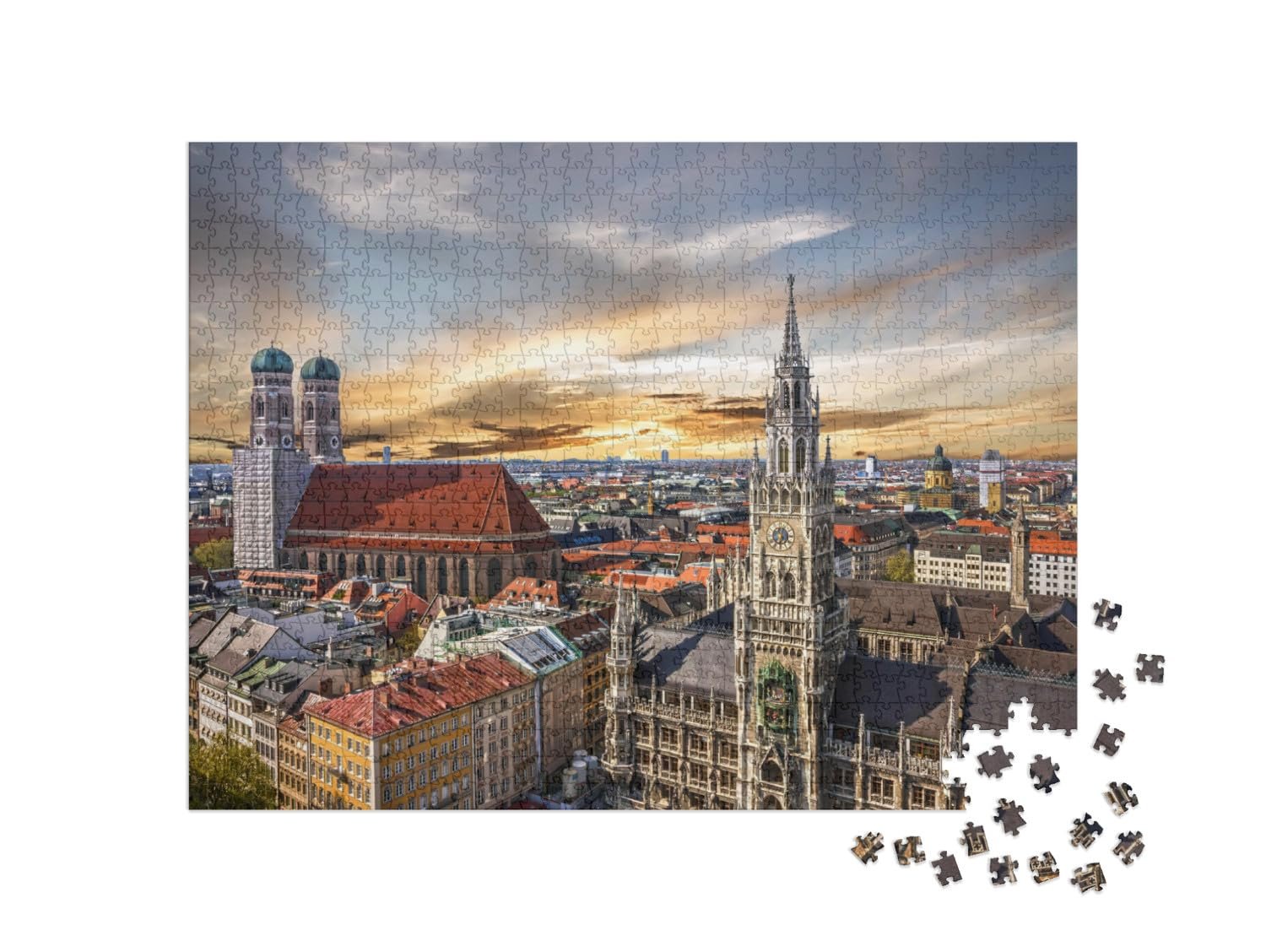 Пазл puzzleYOU Puzzle Collection Bavaria, Munich, German Cities 1000 элементов "Закат над Мюнхеном, Германия", фото №2