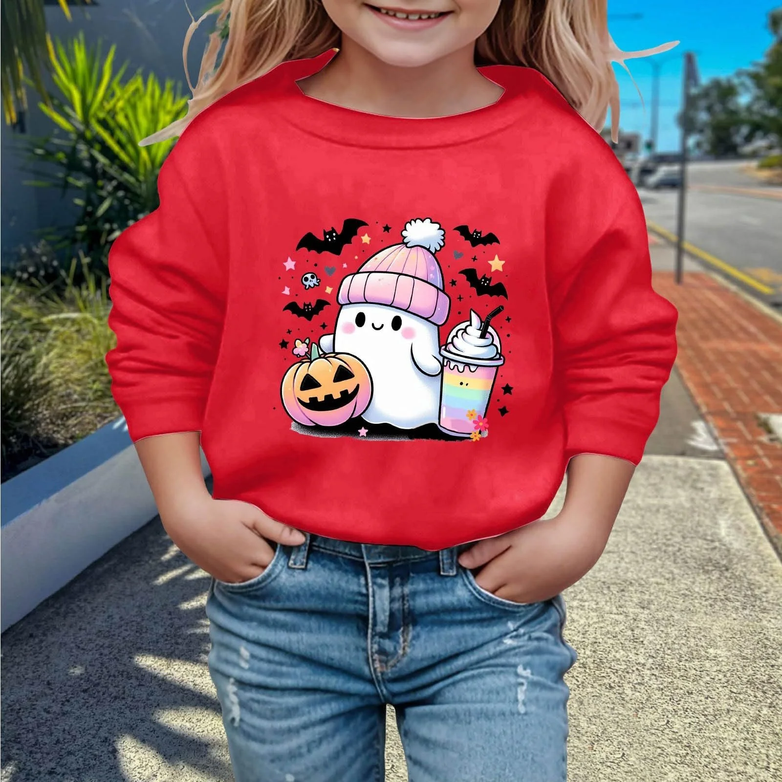 Пуловер для дівчат, повсякденний, з круглим вирізом, з довгими рукавами, фото №3