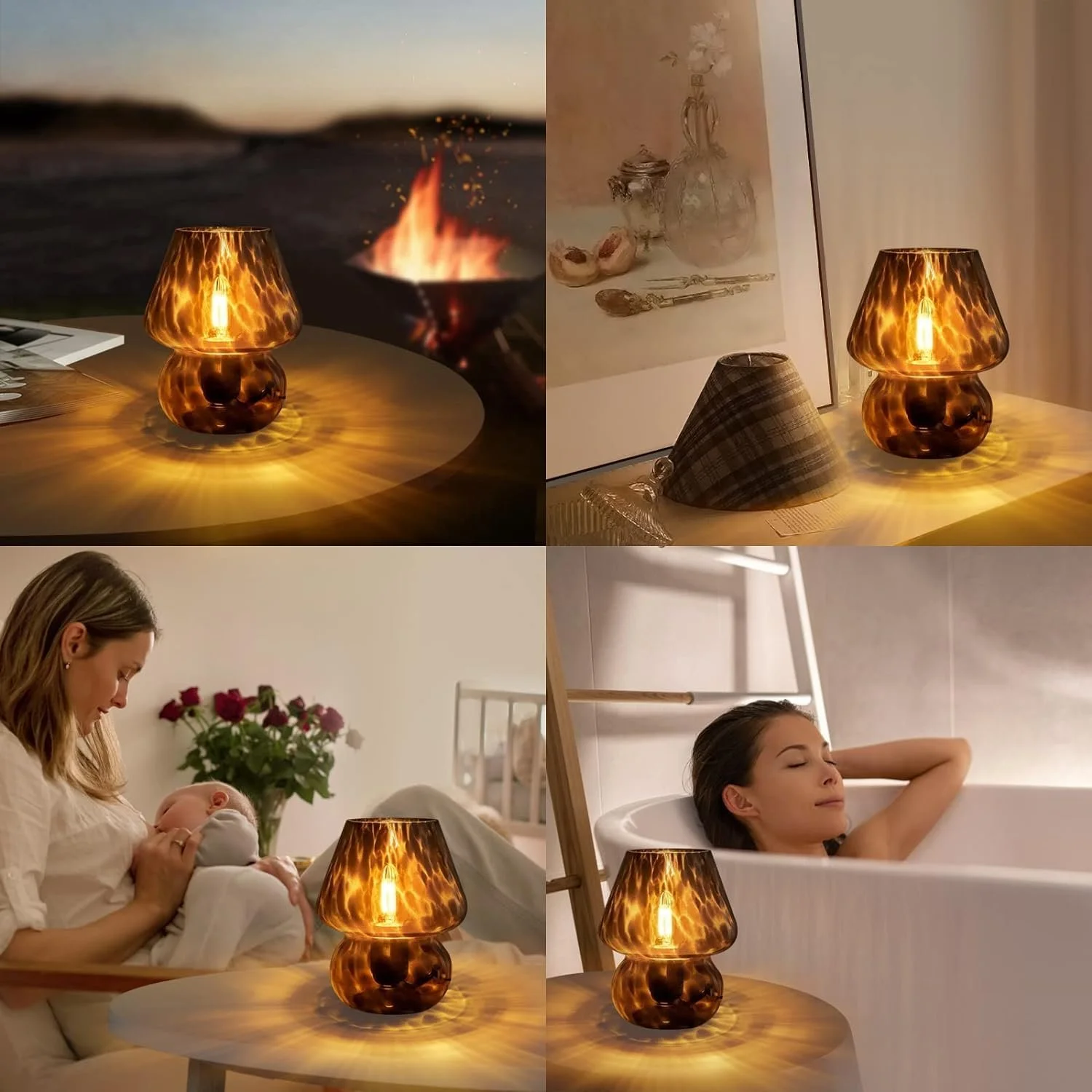 Настільна лампа Mushroom Lamp вінтажна скляна у формі гриба димована 3 режими світла LED ретро, фото №7