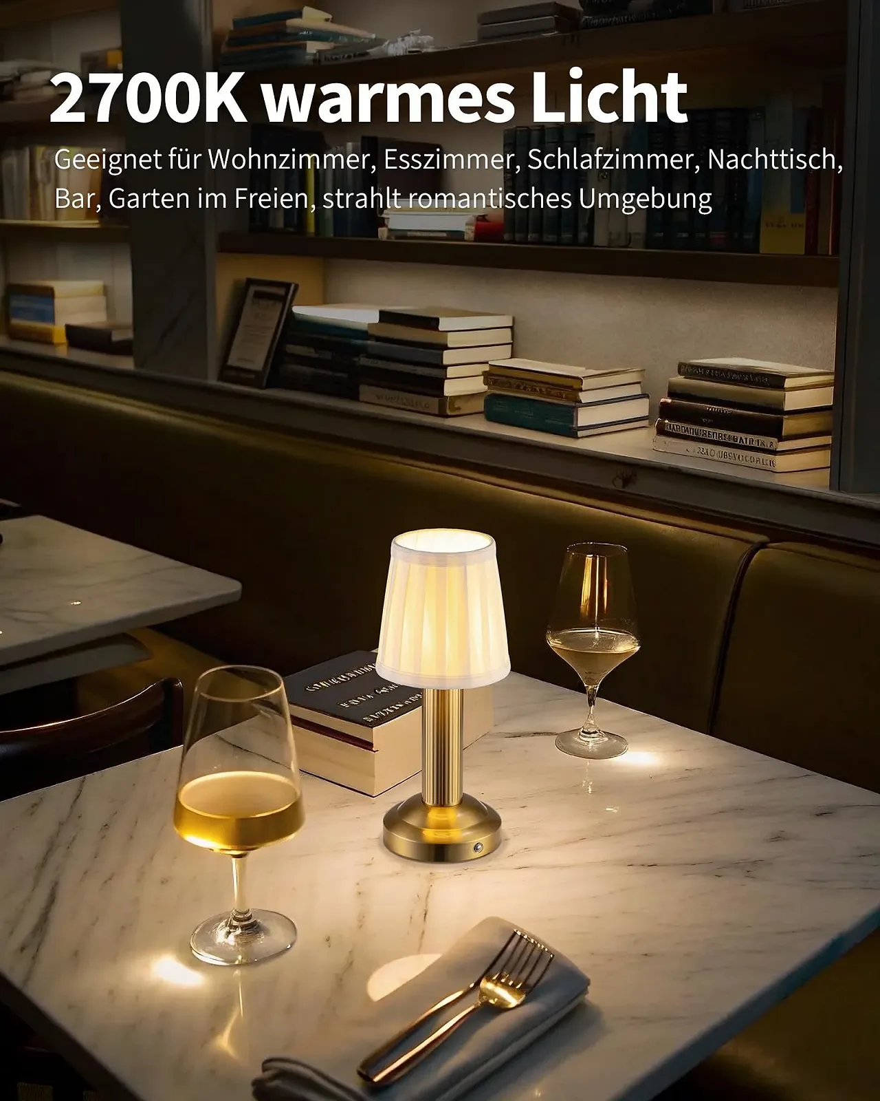 Настільна лампа LED Wireless 4000 мАг Димер Тканинний абажур Сенсорна Золота (2 шт), фото №3