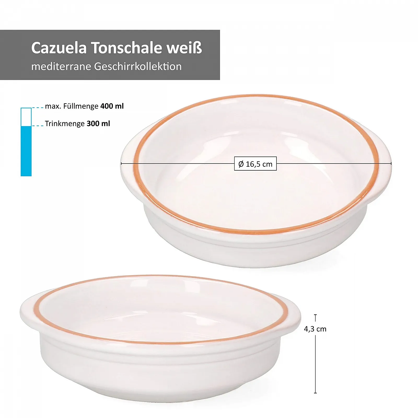 Форма для запікання MamboCat Cazuela Ille набір з 2 шт, 16.5 cm, розмір M, 300 ml, керамічна кругла з ручкою, фото №5