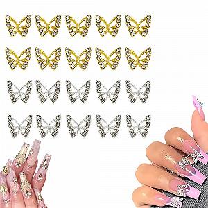 Шармы для ногтей Бабочки из сплава, 20 шт, серебристые, металлические, подвески для дизайна ногтей, стразы для ногтей, ювелирные изделия для ногтей - Фото 1