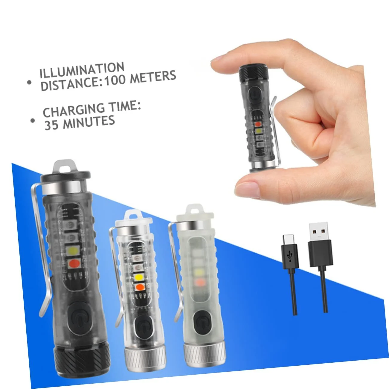 Фонарик iBaselnic Перезаряжаемый Портативный LED Мини-фонарик-брелок для ключей для наружного использования Нержавеющая сталь, фото №6