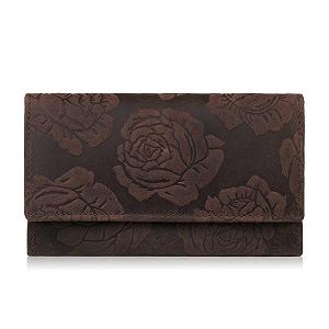 Кошелек Paolo Peruzzi T-107 Женский Большой Многосекционный Защита RFID Цветы, коричневый, L, Ретро - Фото 1