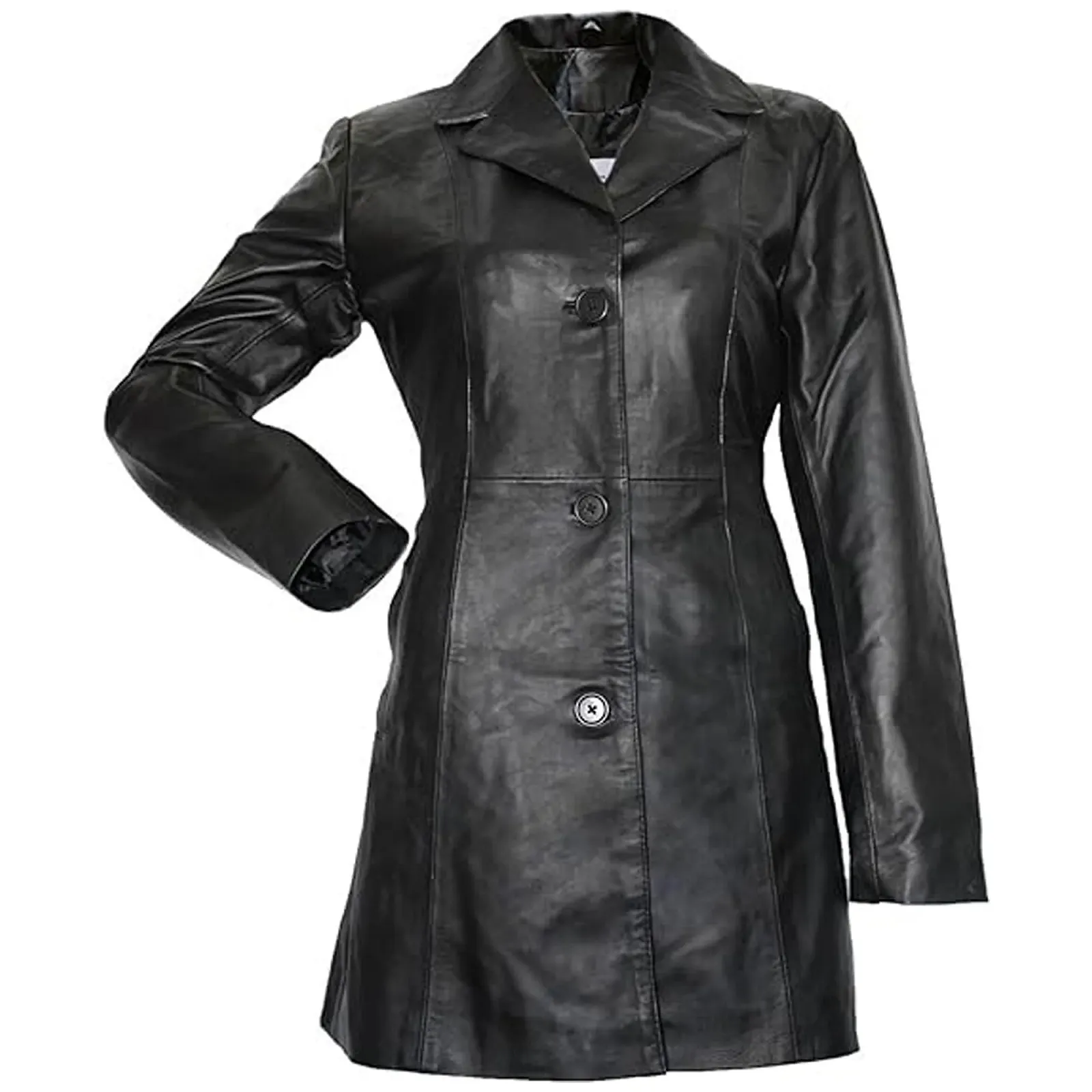 Жіночий Тренч зі шкіри Lamb Nappa, Чорний, фото №2 Жіночий Тренч зі шкіри Lamb Nappa, Чорний, фото №2