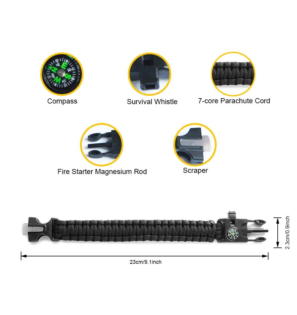 Браслет Paracord YZOTEK 5 в 1 Спортивний з компасом, кремнем, скребком, свистком, фото №3