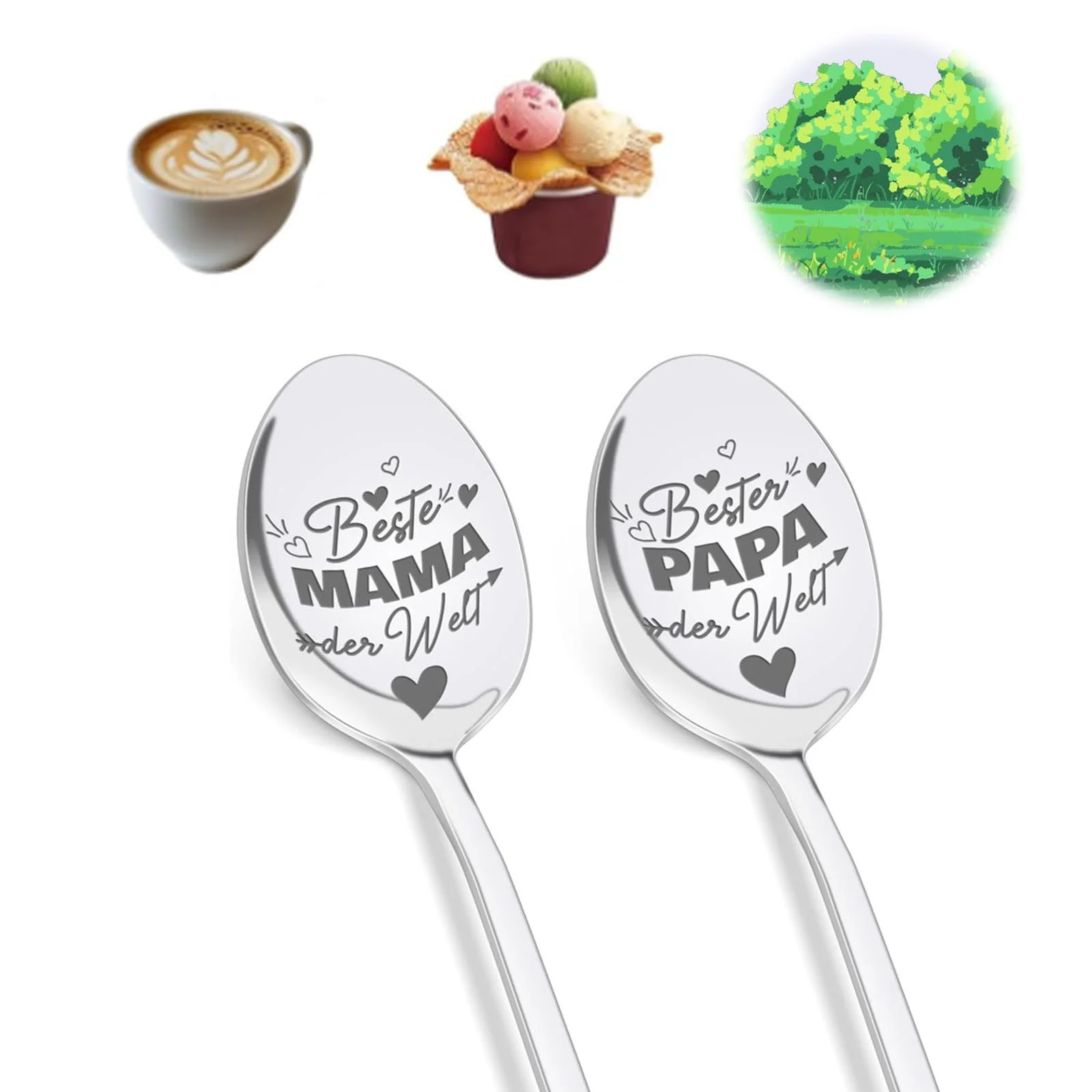 Ложка Кавова з гравіюванням Beste Oma Opa Der Welt (2 шт.), фото №1 Ложка Кавова з гравіюванням Beste Oma Opa Der Welt (2 шт.), фото №1
