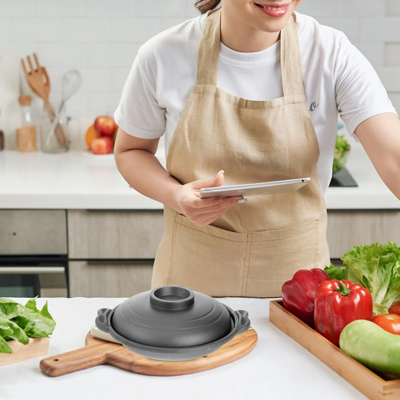 Каструля для тушкування BESPORTBLE Керамічна 18 см Антипригарна з кришкою, фото №6