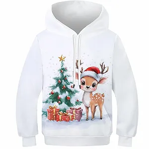 Худі Різдвяний олень для дівчаток і хлопчиків, пуловер, 3D-принт - Фото 1