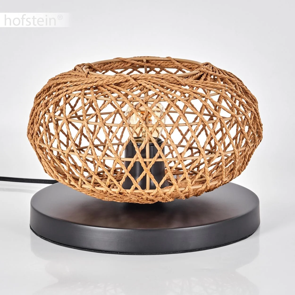 Настільна лампа Mulstrand Metal/Rattan Black/Natural Modern Boho Grid Look 1 x E27, фото №9