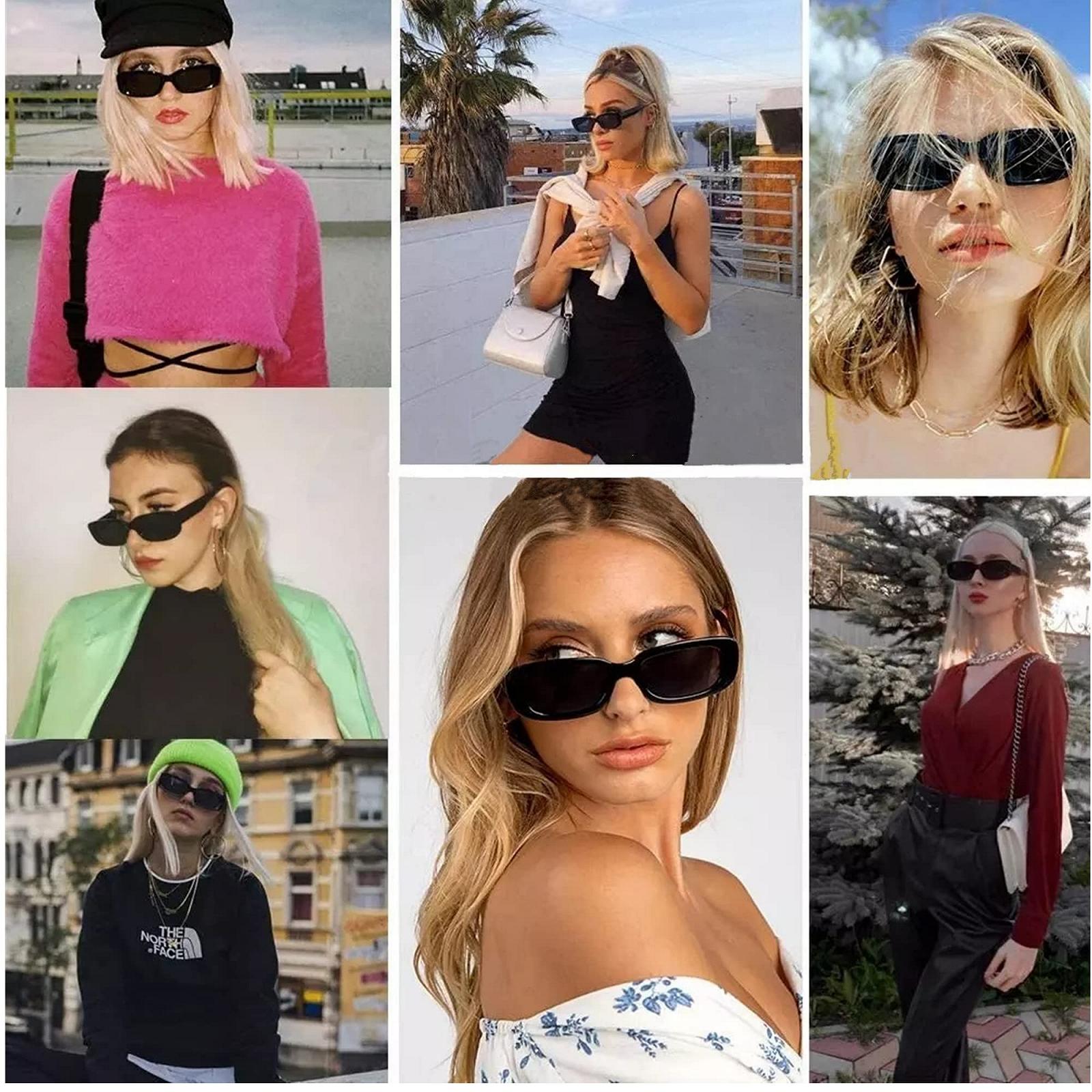 Вінтажні сонцезахисні окуляри Прямокутні FSMILING 2/4 шт Набір Кольорові 90-х для жінок, фото №5