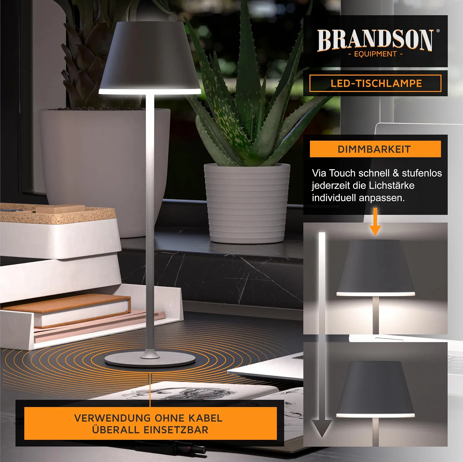 Настольная лампа CSL LED Аккумуляторная Бездротовая Сенсорная Димер Металл IP54 Антрацит, фото №3