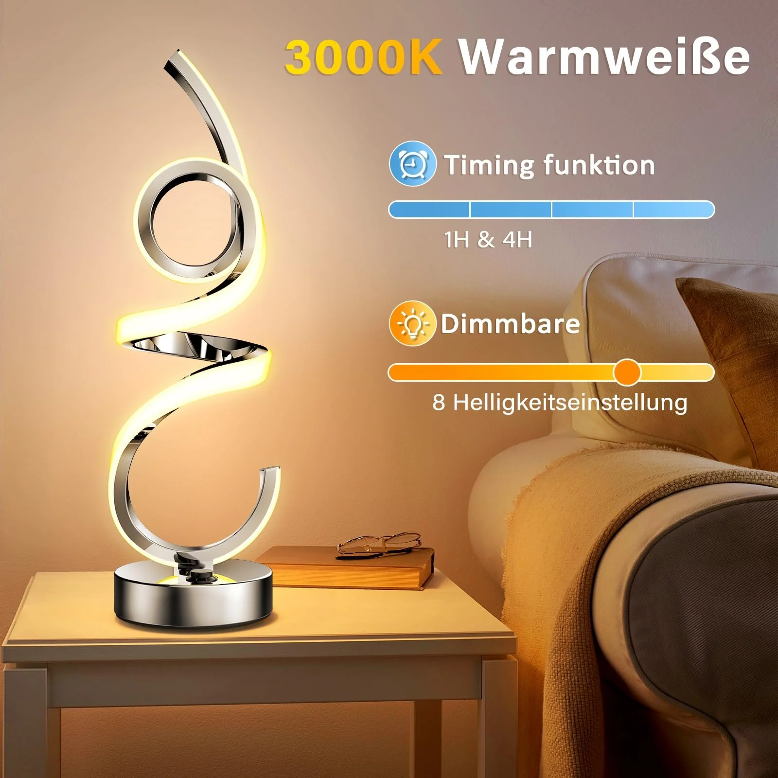 Настільна лампа LED Bedside Lamp RGB Dimmable Wireless Spiral Rechargeable, фото №5