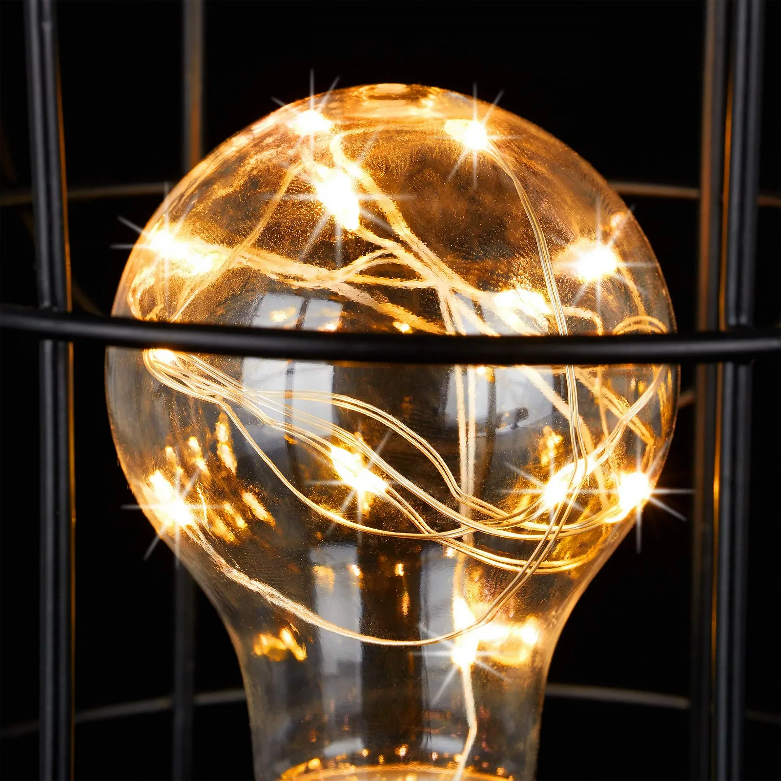 Настільна лампа Relaxdays Vintage Решітчаста LED Теплий білий Батарейка Чорна, фото №6