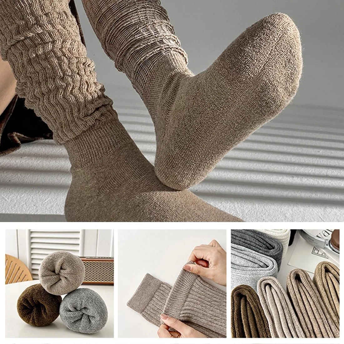 Жіночі гольфи 3 пари Бавовна М'які в'язані шкарпетки, фото №3 Жіночі гольфи 3 пари Бавовна М'які в'язані шкарпетки, фото №3