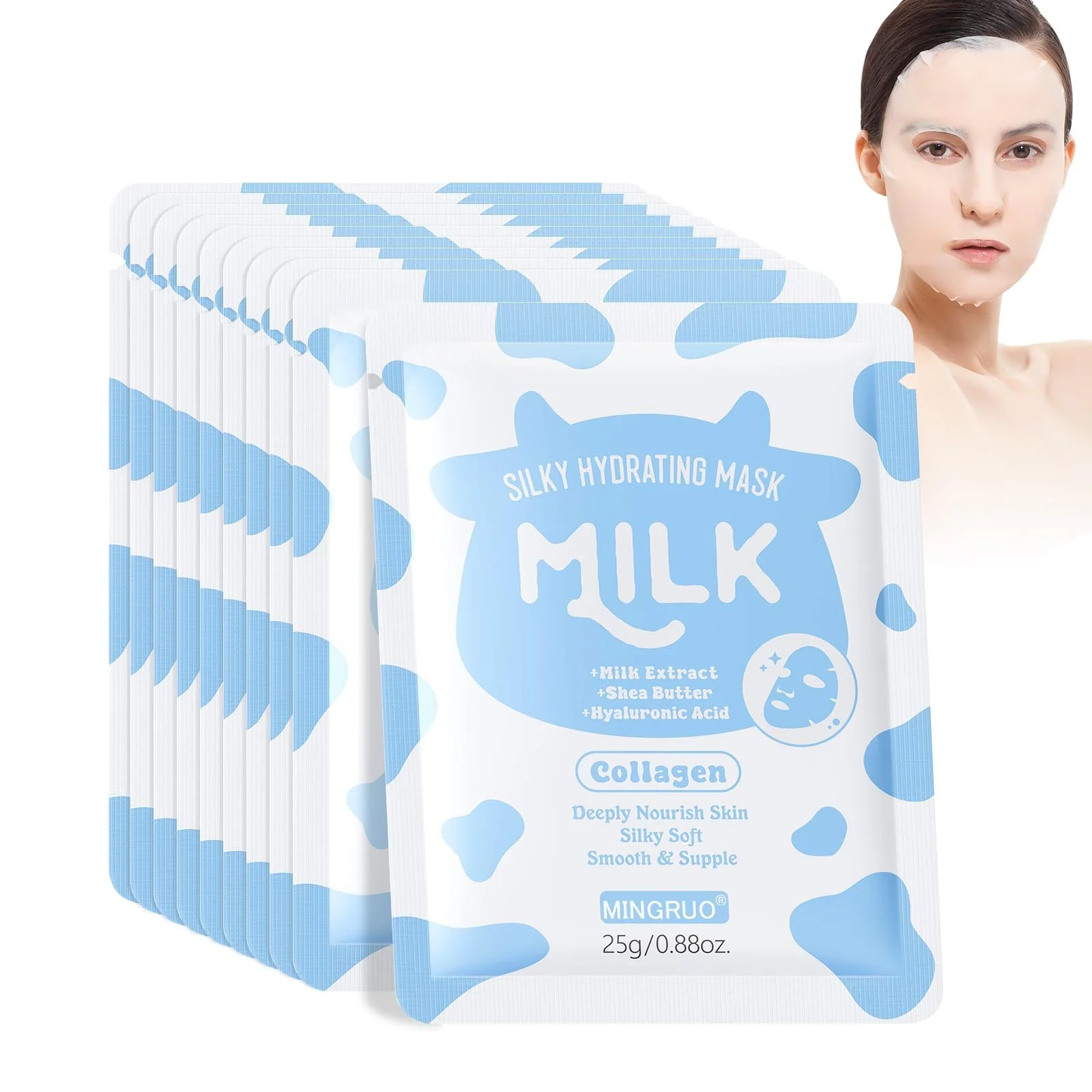 Тканинна маска для обличчя MINGRUO Зволожуюча (Молоко), 10 шт, фото №1