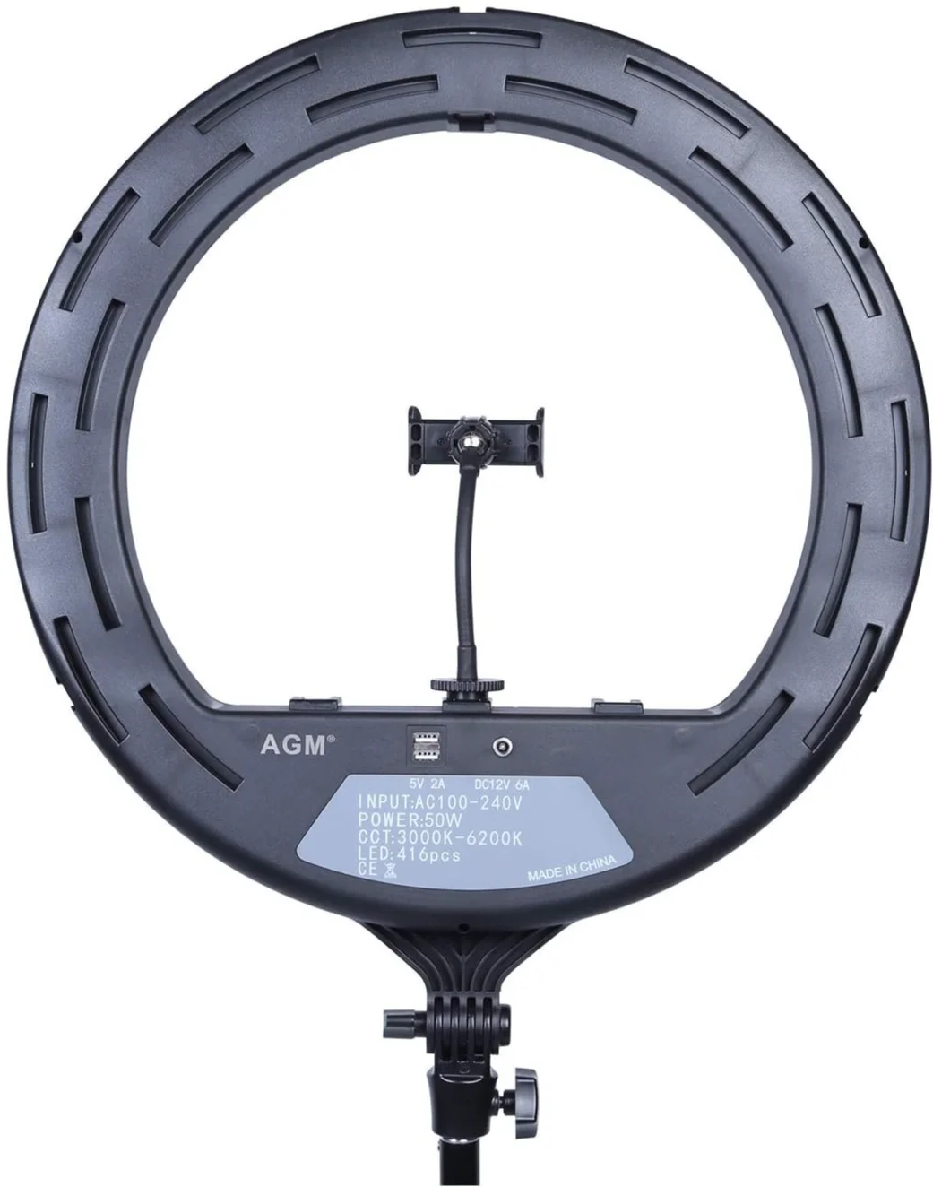 Кільцева лампа 18" AGM Touch Ring Light зі штативом / 3000K-6000K / Сенсорне управління / Bluetooth / Чорна, фото №3