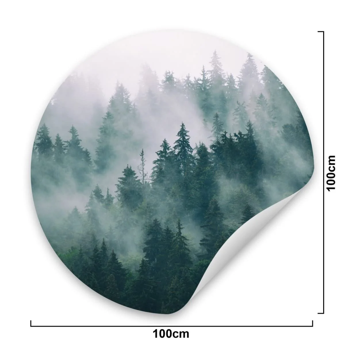 3D наклейка на стіну Muralo Round Forest in Fog 100 см x 100 см Зелений, фото №2 3D наклейка на стіну Muralo Round Forest in Fog 100 см x 100 см Зелений, фото №2