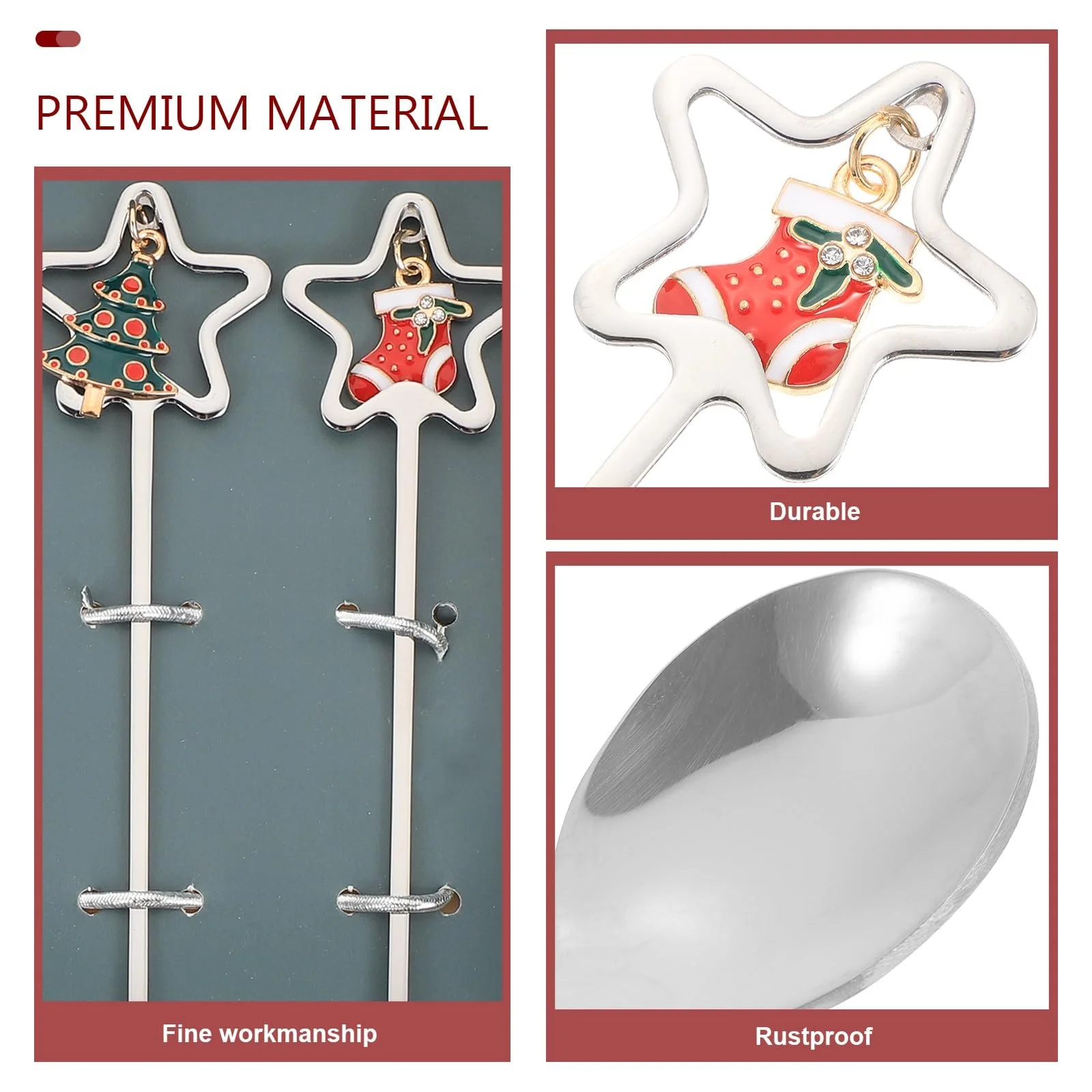 Набор рождественских ложек DOITOOL Серебристый, 4 шт Ложка из нержавеющей стали для перемешивания кофе, десертная ложка с подвеской для перемешивания напитков для смешивания джема (серебро), фото №4