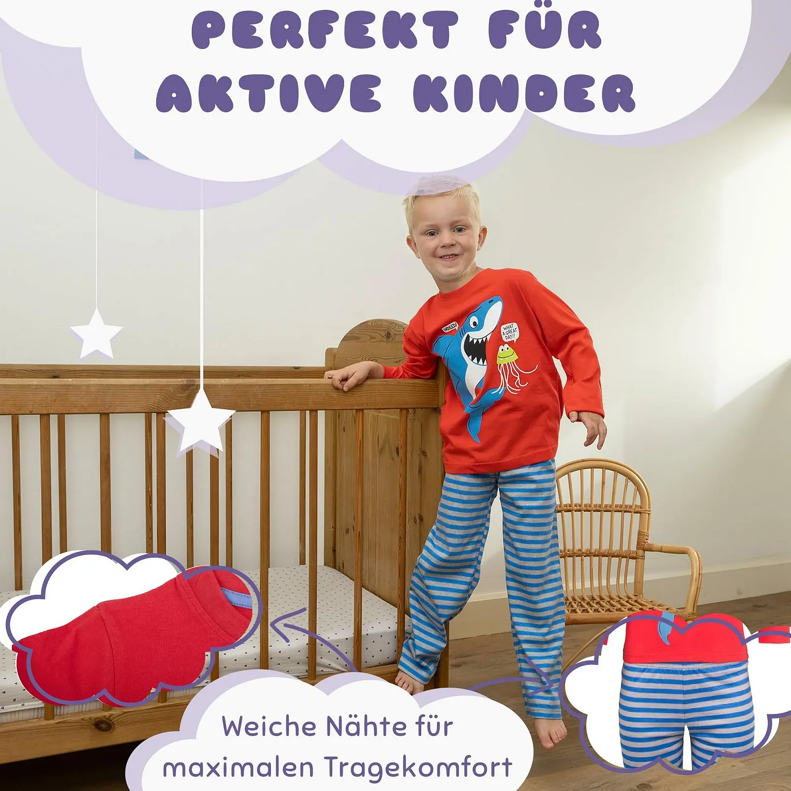 Детская пижама с длинным рукавом для мальчиков 2 шт. Хлопок Акула, фото №4