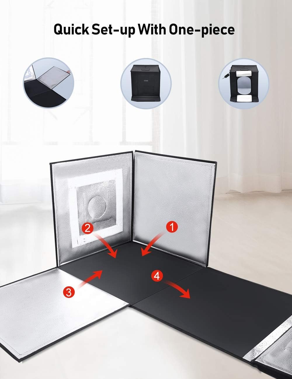 Фотобокс ESDDI 24" / 60х60х60 см / 156 LED / 17000 Lm / CRI 95 / 5500K / Чорний-Білий, фото №3