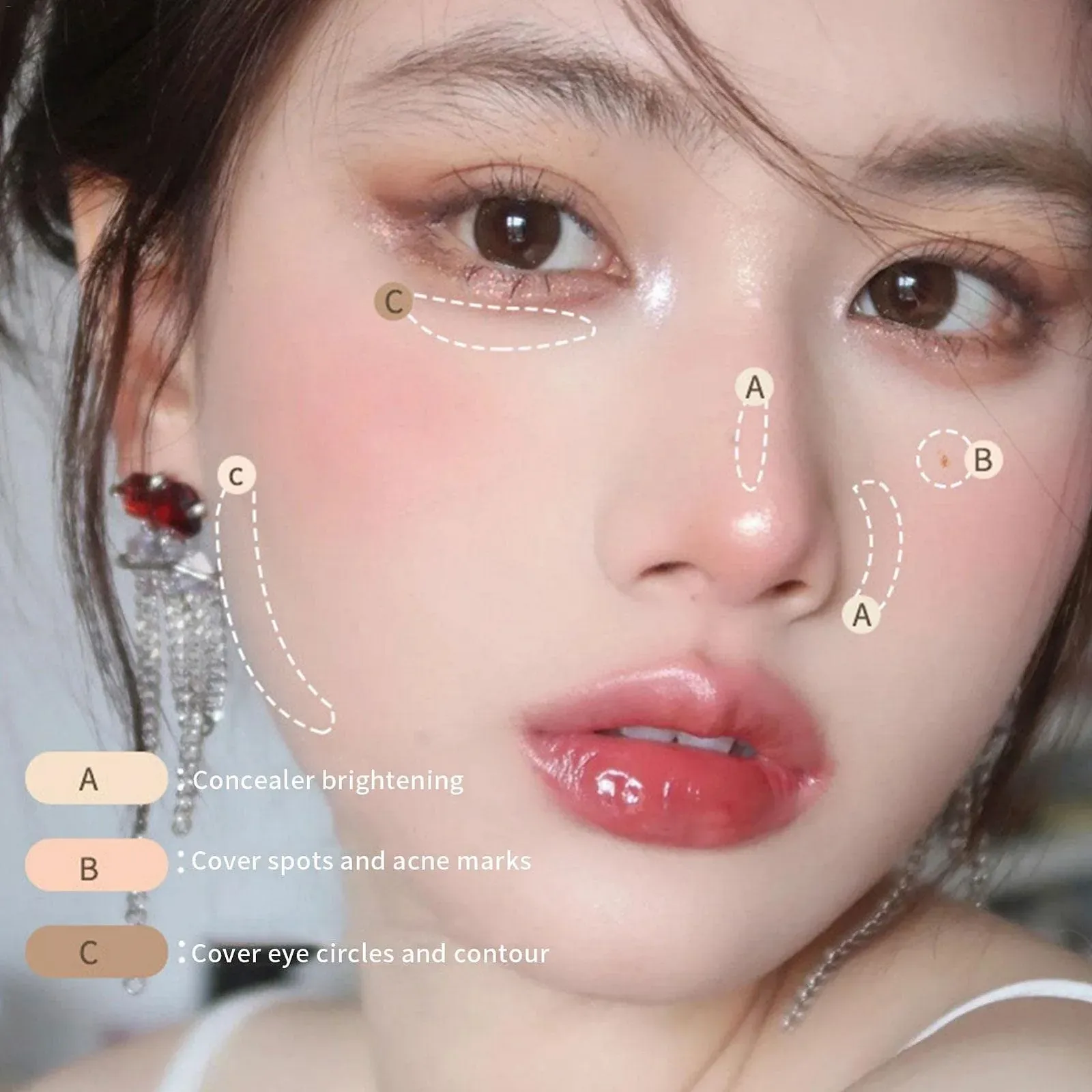 Крем-консилер Три Кольори Натуральний та Стійкий для Корекції Темних Кіл під Очима Палітра Консилерів для Обличчя, фото №4