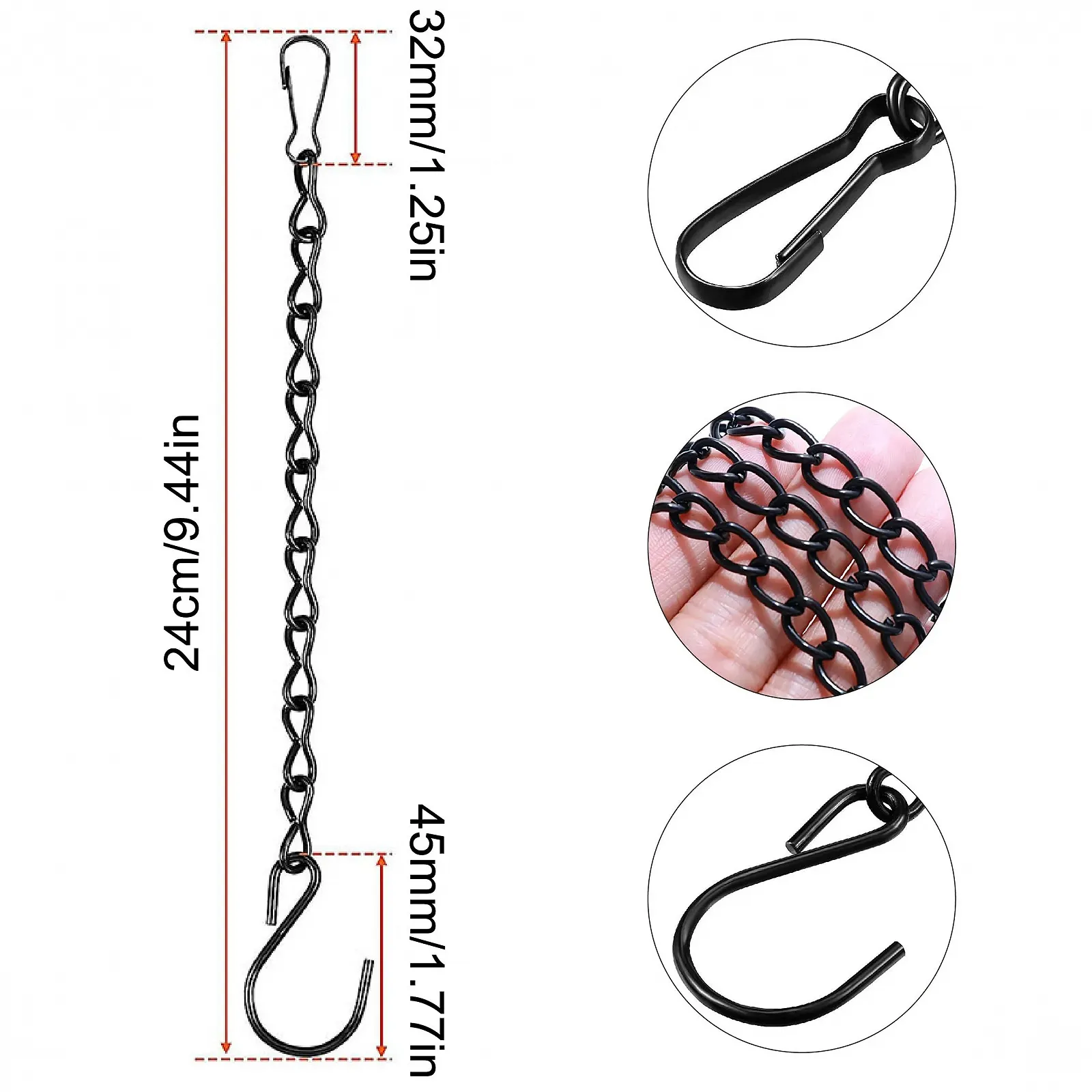 Ланцюжки для підвісних кошиків Металеві 24 см 2 шт. Чорні, фото №2 Ланцюжки для підвісних кошиків Металеві 24 см 2 шт. Чорні, фото №2