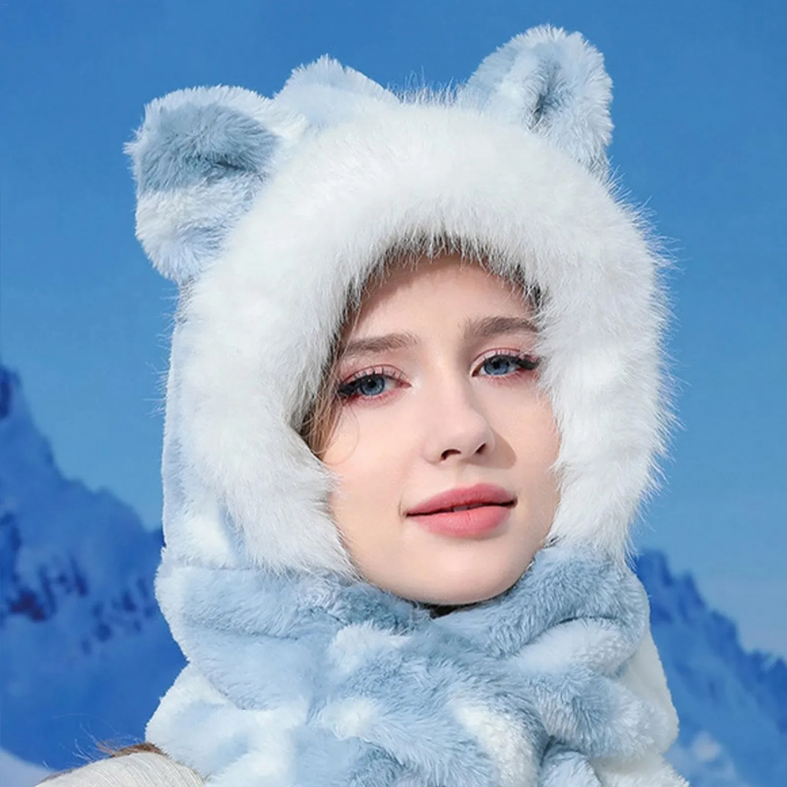 Зимова шапка з капюшоном і вушками, фото №3