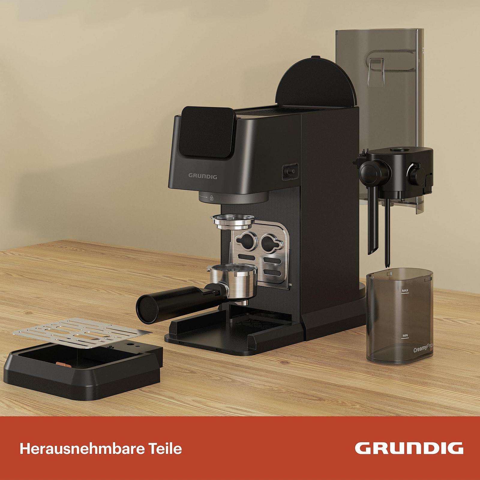 Еспресо-машина GRUNDIG KSM 5330, 1628 Вт, тиск помпи 15 бар, подвійний дозатор, кольоровий сенсорний дисплей, BrewSense, CreamyPro, Dark Inox/Black, фото №4