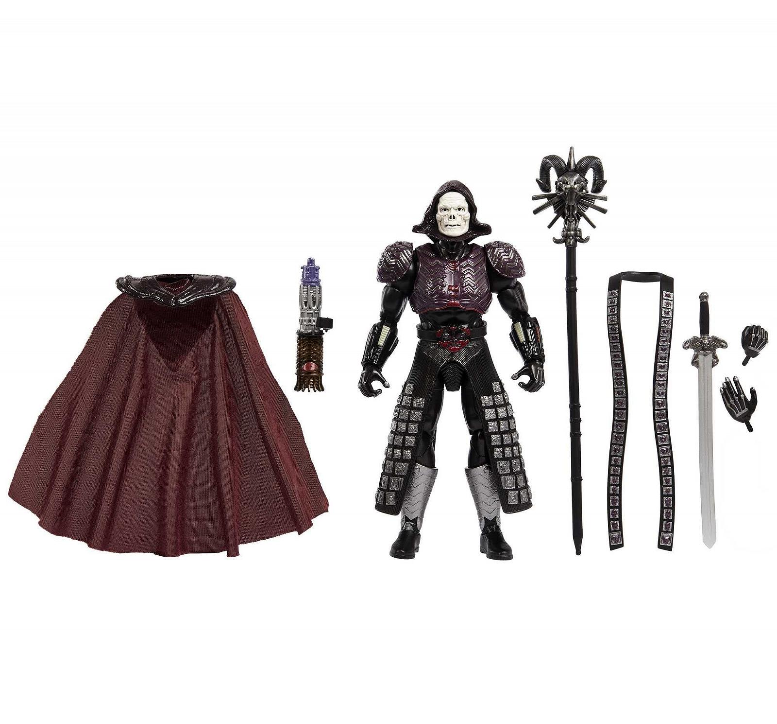 Фигурка Masters of the Universe Masterverse Скелетор, 30 подвижных суставов, 2 головы, 2 пары рук, меч, посох Хавока, космический ключ, фото №1