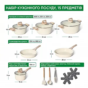 Набір посуду JUST PERFECTO 15 предметів / З гранітним покриттям та кришками / Індукційний synthetic.ua - Фото 1