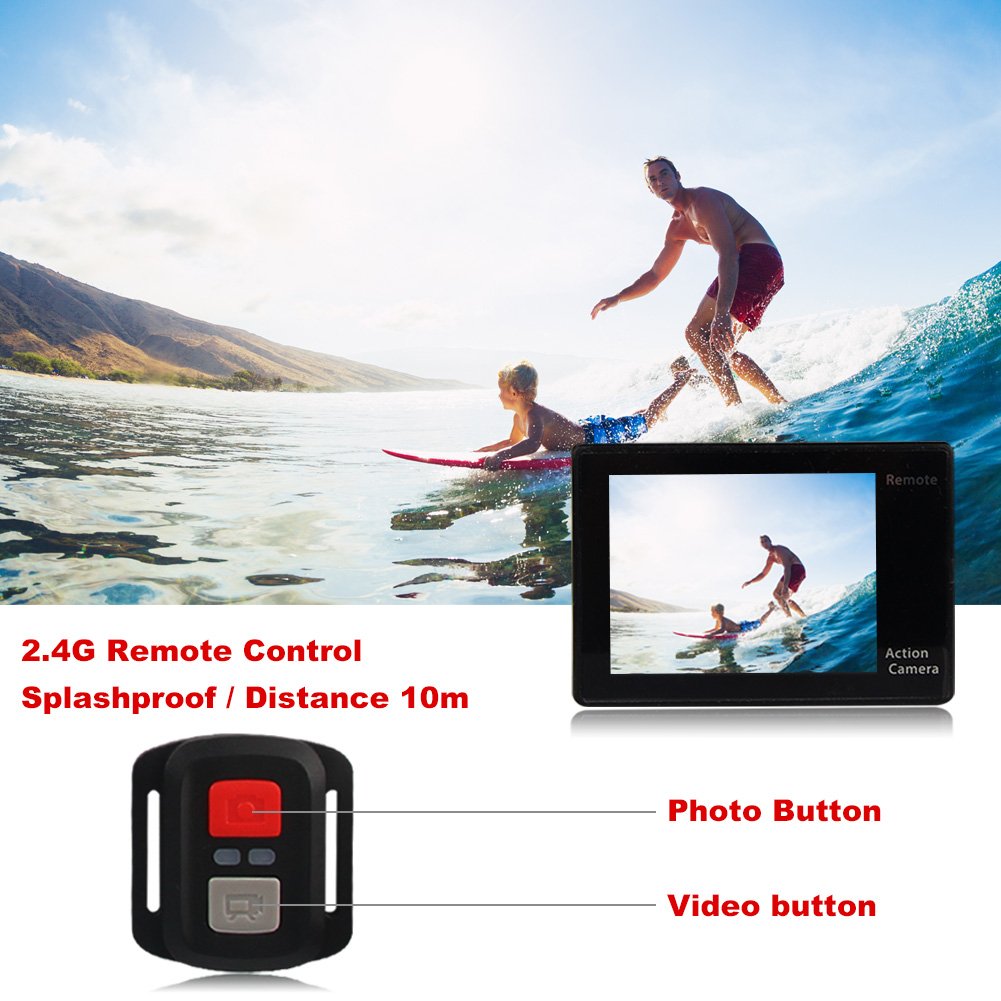 Камера Eleoption H9R беспроводная экшн-камера подводная спортивная 4K Ultra HD 1080P с пультом 2.4G и набором аксессуаров из 20 предметов, фото №7