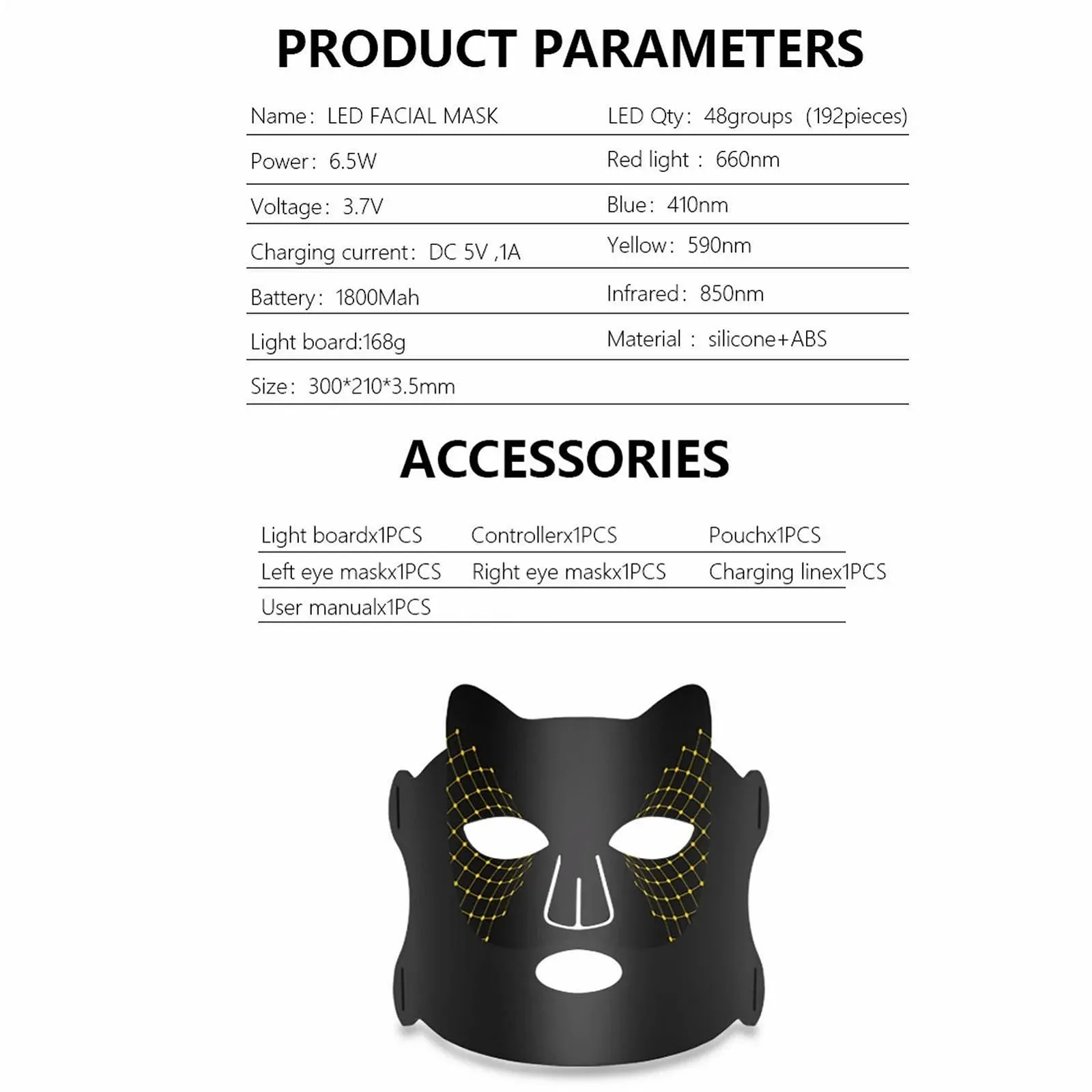 LED Маска для догляду за шкірою обличчя з червоним світлом, 3 рівні швидкості - Легкий догляд за шкірою, 4 кольори, 192 світлодіодні лампи, фото №8