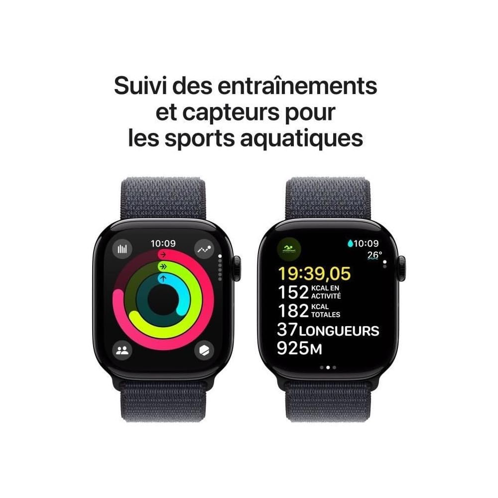 Смарт-часы Apple Series 10 (GPS 46 мм) Алюминиевый корпус Черный бриллиант и спортивный ремешок "Чернила" (One Size), фото №4