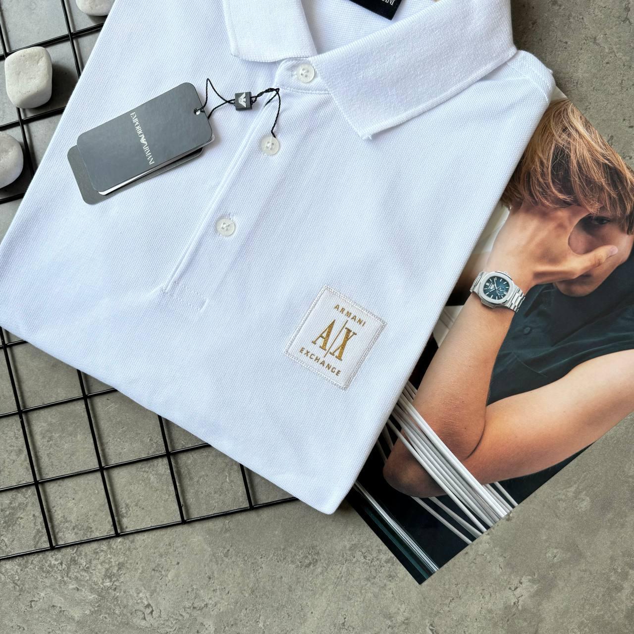 Мужское поло Armani Exchange белая футболка Армани эксчендж Классическая с воротником, фото №5