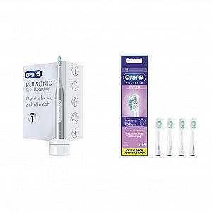 Звукова Зубна Щітка Oral-B Pulsonic Slim Luxe 4000, Платинова та Змінні Насадки Для Звукових Зубних Щіток Pulsonic Sensitive, 4 шт, Насадка Для Зубної Щітки Oral-B Sonic - Фото 1