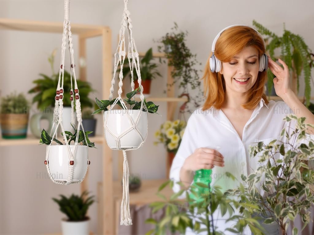 Підвісний кошик для квітів набір 4 шт бавовняна мотузка для дому та саду, фото №5 Підвісний кошик для квітів набір 4 шт бавовняна мотузка для дому та саду, фото №5