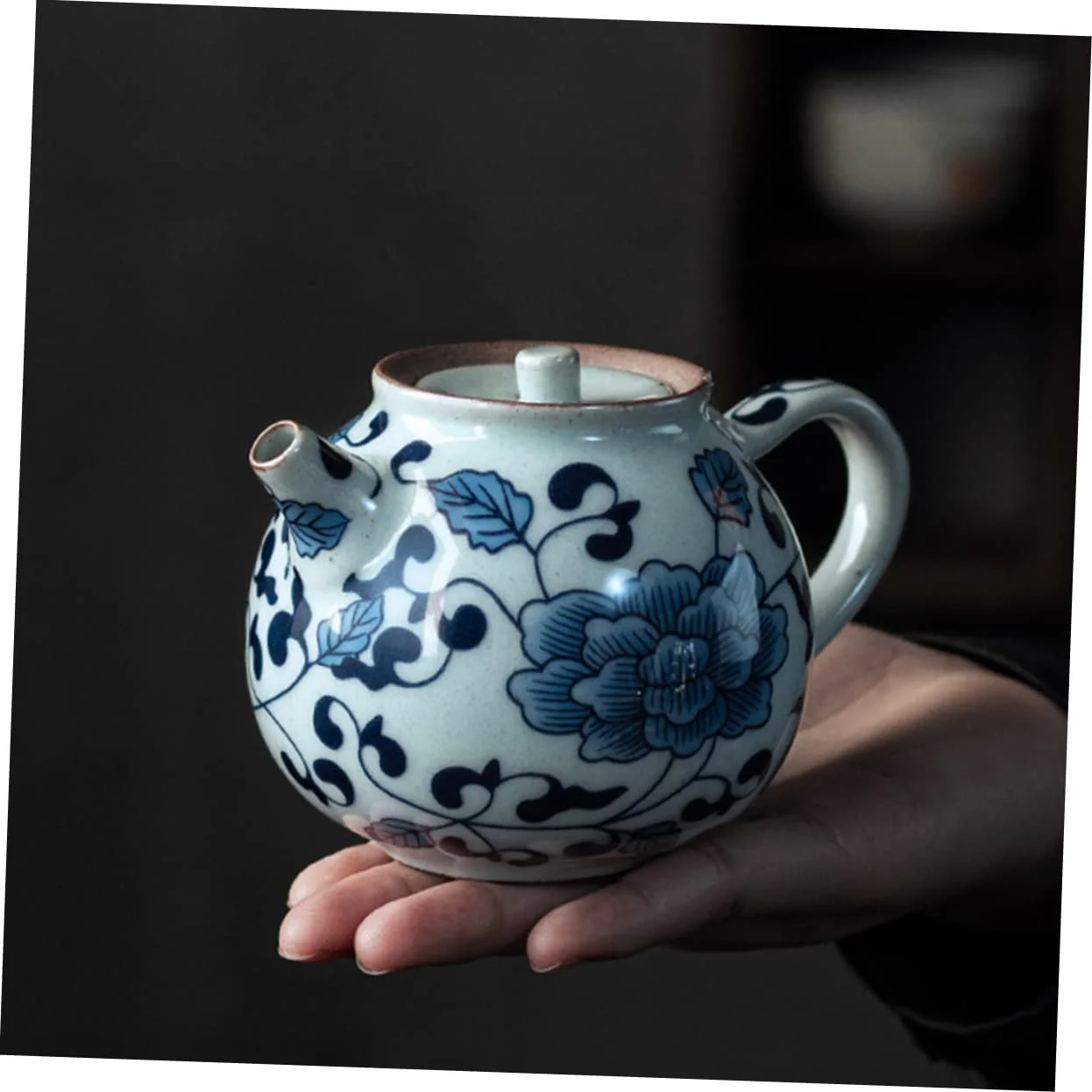 Чайник-заварник PartyKindom Фарфоровий блакитно-білий з кришкою, ретро, керамічний, фото №5