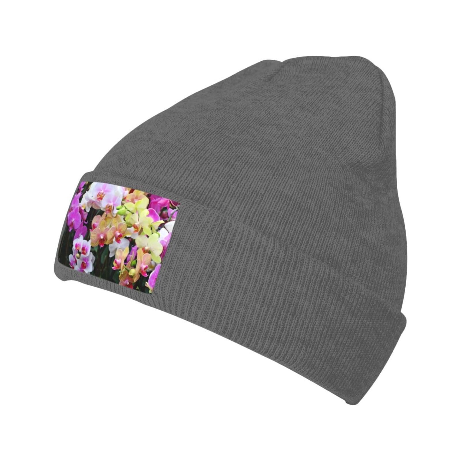 Вязаная шапка с принтом орхидей YYHHAOFA, черная, теплая, мягкая, фото №1