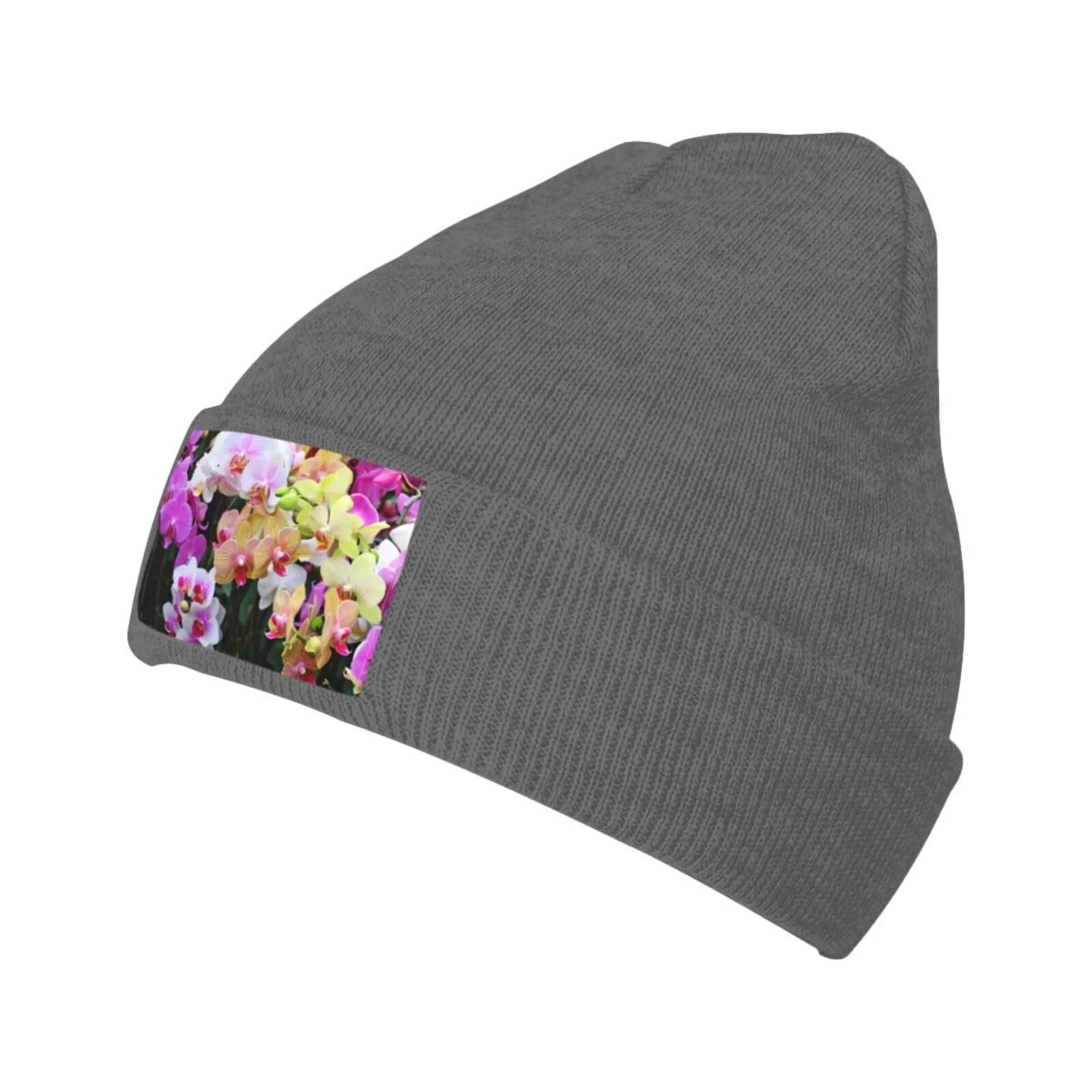 В'язана шапка з принтом орхідей YYHHAOFA, чорна, тепла, м'яка, фото №1